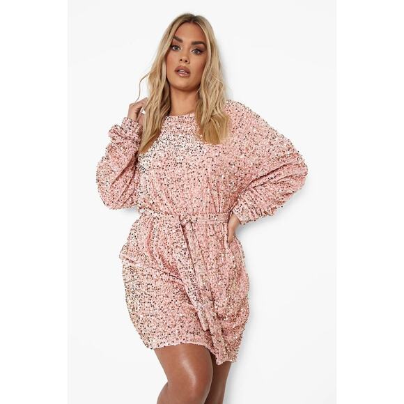 Boohoo Pink Sequin Mini Dress - Picture 2 of 13